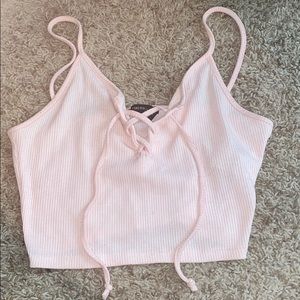 Bubblegum pink lace up crop tank